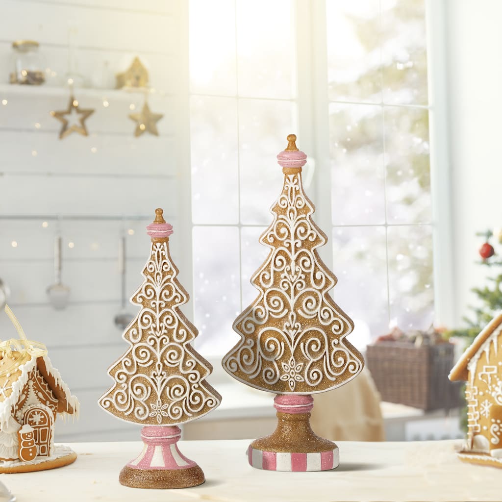 11-13.5" Resin Icing Gingerbread Trees Set of 2