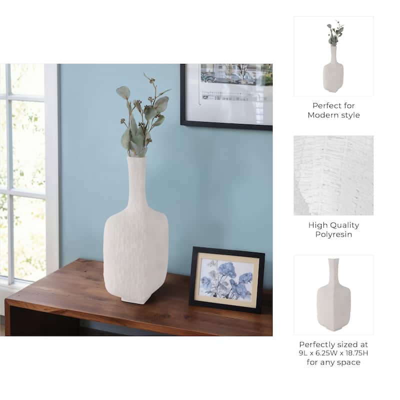 Resin Vase Mortsel Large Textured Square Neck Design - 19" White