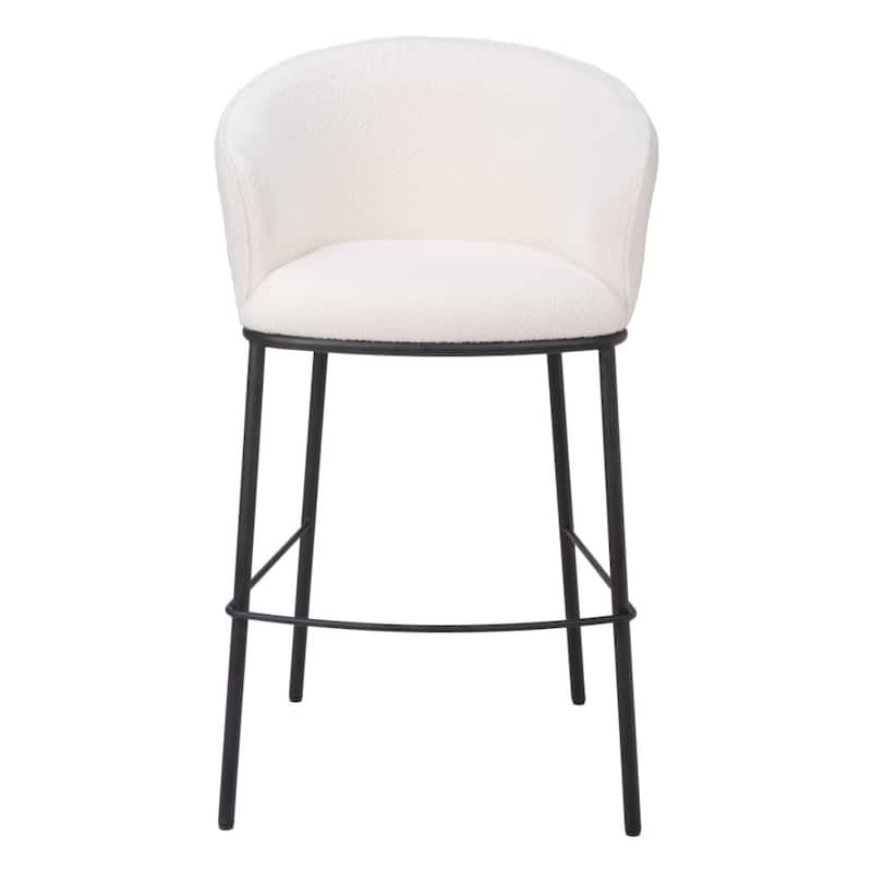 Ivory and Black Shearling Bar Stool 30 Inch Bar Height Chair with Back - 24.4” x 24.4” x 40.9”