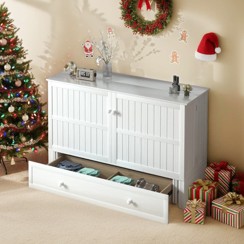 Mixoy Queen Murphy Bed Cabinet with Matress and Built-in Charger