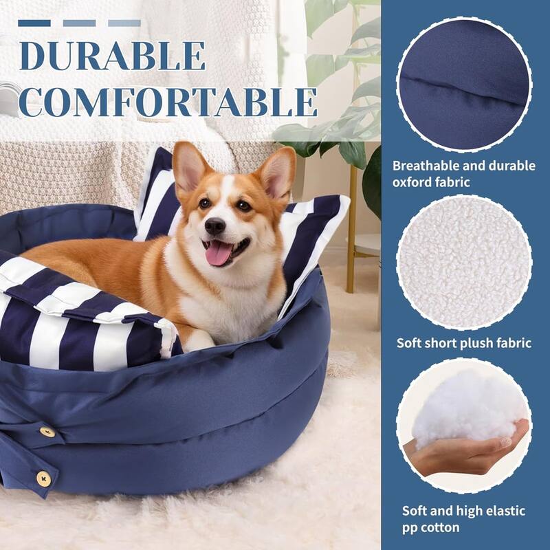 WOWMAX Calming Dog Bed For Medium Size Dogs, With Removable Washable Cover, Anti Anxiety Dogs Beds, With Non Slip Bottom