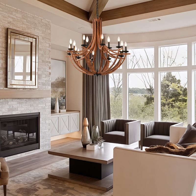 Modern Farmhouse Wood Chandeliers，Rustic Candle Chandelier