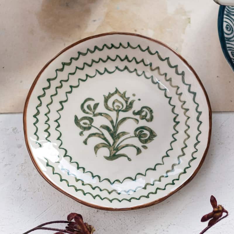 Stoneware Plates Dinnerware Set with 4 Pattern Prints - 6.0"L x 6.0"W x 1.0"H
