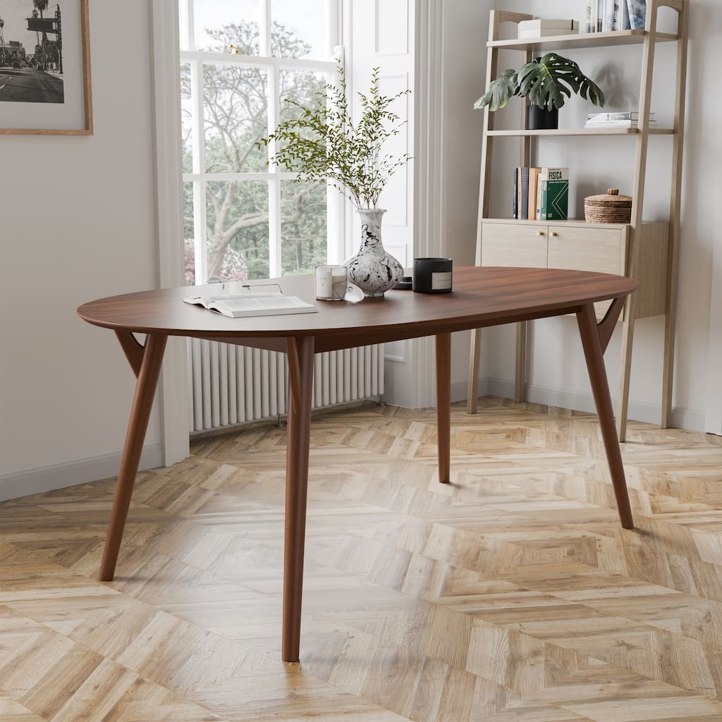 Furniture of America Beau II Mid-century Walnut 71-inch Wood Oval Dining Table