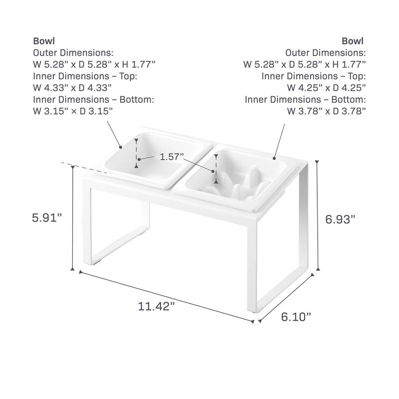 Yamazaki Home Slow Feeder Pet Bowl, Steel and Ceramic, 0.75 cups, 180 ml - L 6.1 x W 11.42 x H 6.93 inches