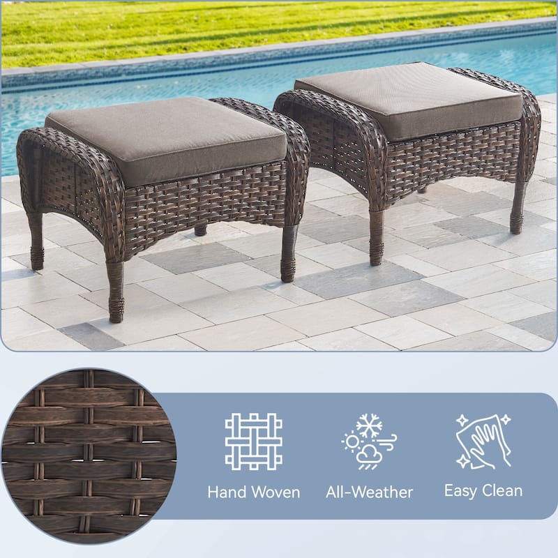 Gymojoy Versatile Outdoor Wicker Ottomans with Soft Cushions