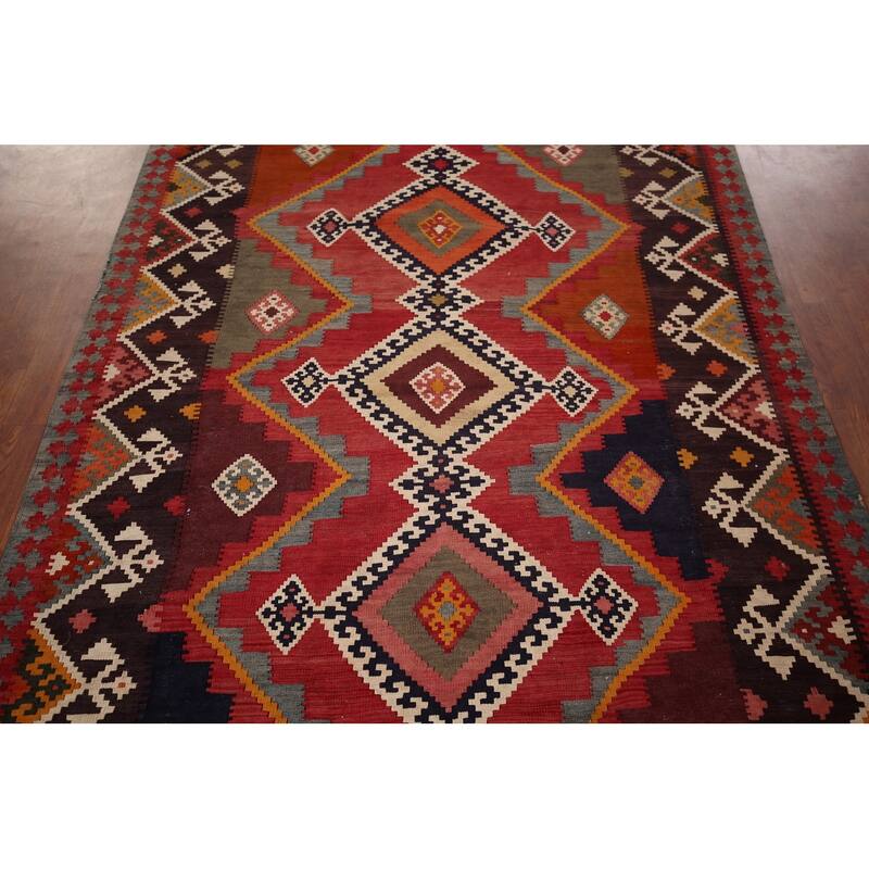 Reversible Kilim Qashqai Persian Vintage Rug Flatweave Wool Carpet - 4'11" X 8'3"
