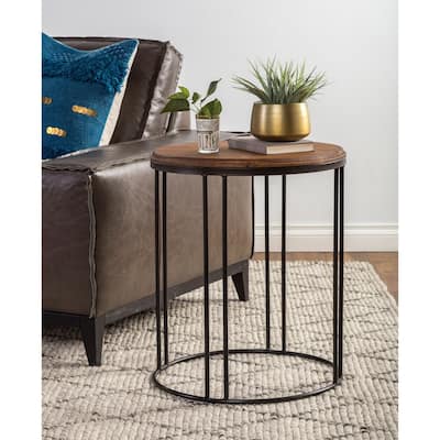 Burnham Reclaimed Wood and Iron Round Side Table by Kosas Home