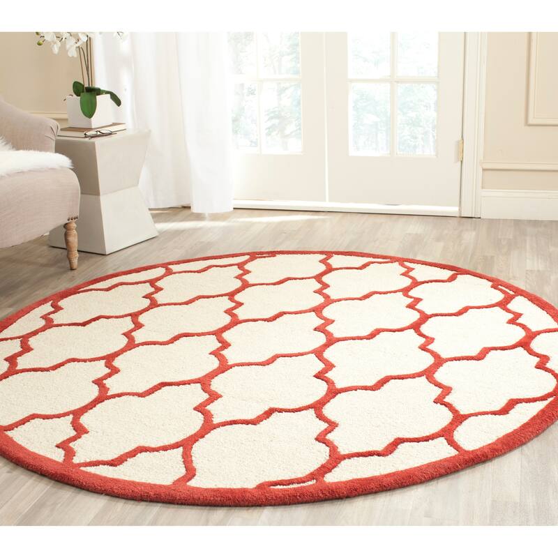 SAFAVIEH Handmade Cambridge Oddny Moroccan Trellis Wool Rug - 6' Round - Ivory/Rust