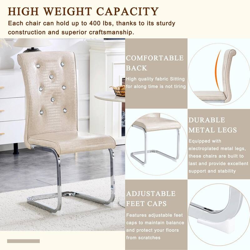 Set of 2 Retro Alligator Skin Upholstered Dining Chairs with Crystal Buckle Design & Faux Leather