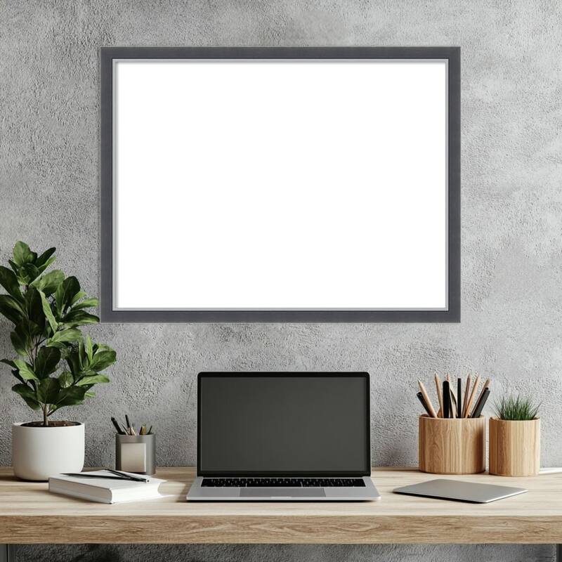 Amanti Art Eva Black Silver Thin Framed Dry Erase Magnetic Board