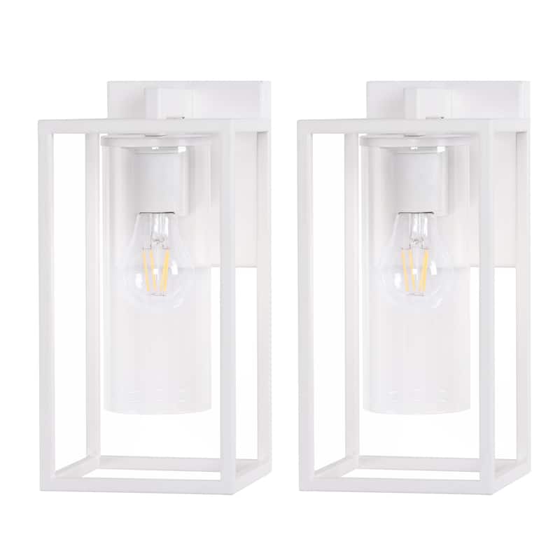 2-Pack Industrial Metal Outdoor Wall Lantern - 5.8"Wx8.1"Dx12.2"H - White