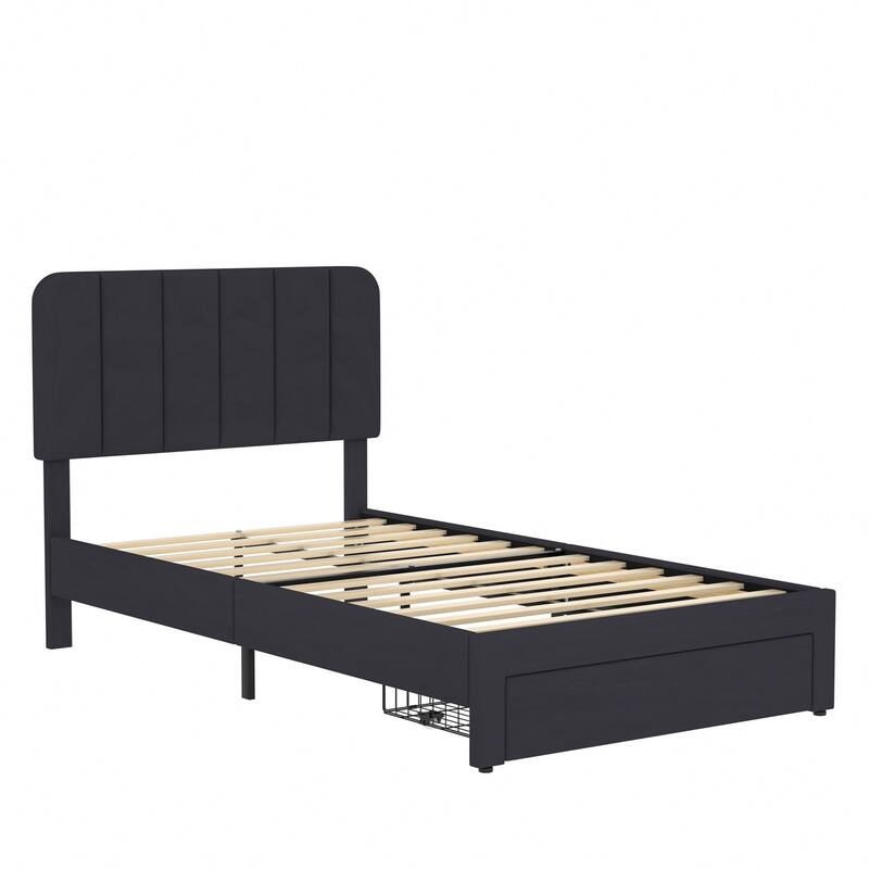 Javlergo Upholstered Platform Bed Frame with Storage Drawers and Adjustable Headboard, No Box Spring Needed