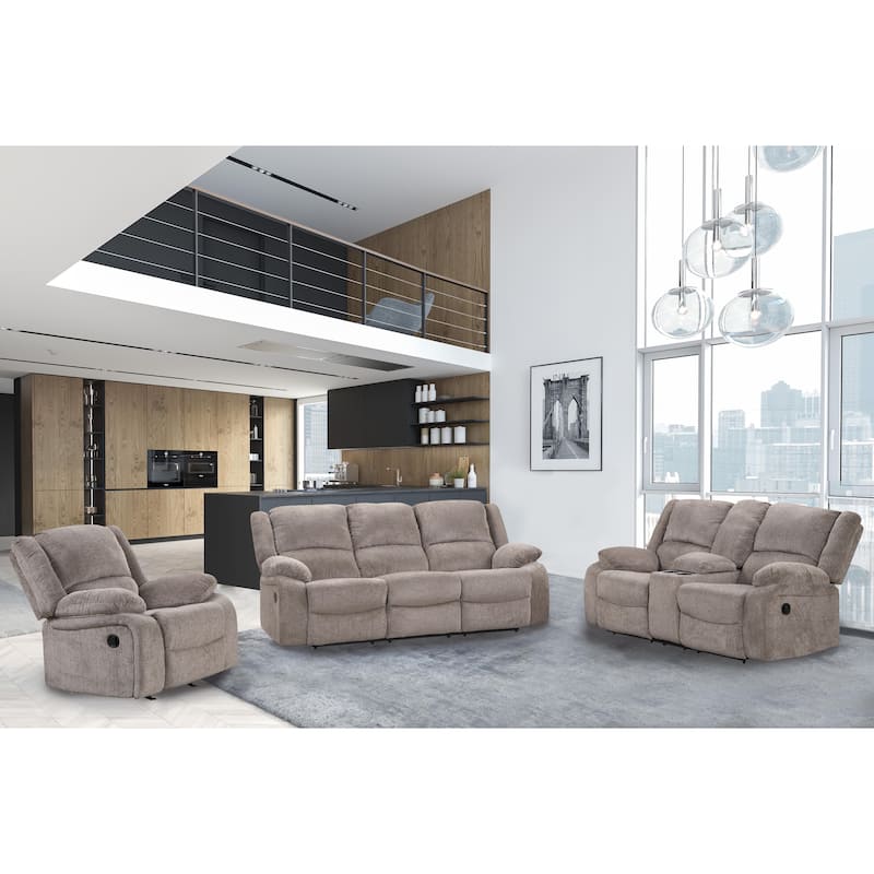 Chasel 3-Piece Mocha Chenille Manual Reclining Sofa Set - Mocha