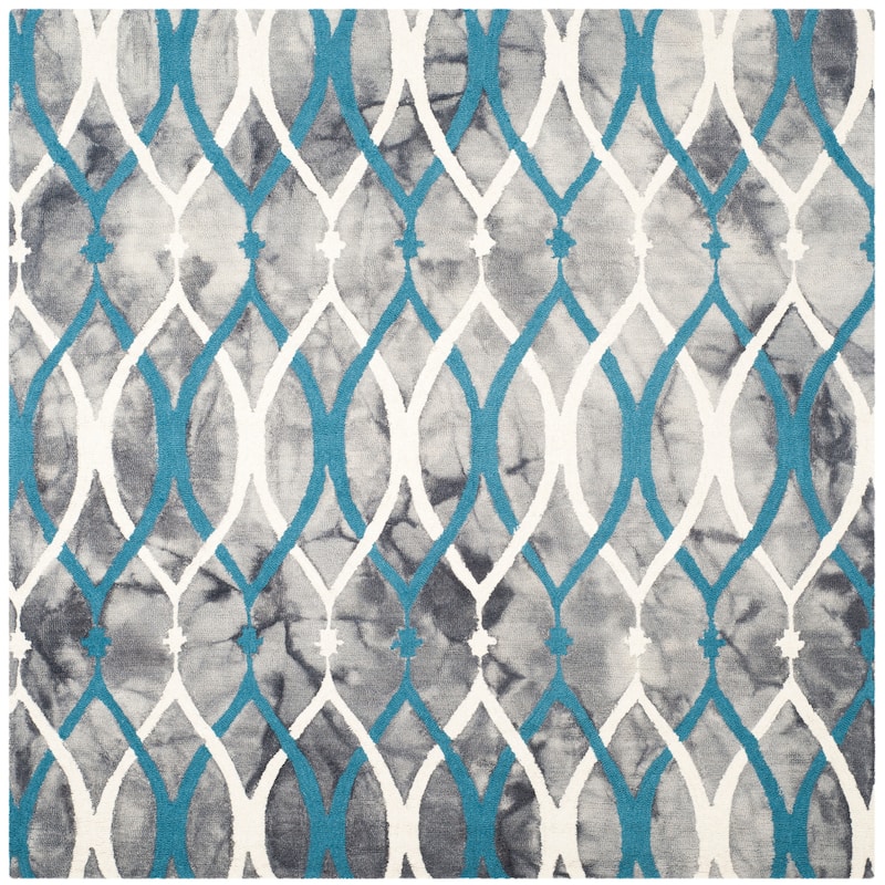 SAFAVIEH Dip Dye Mercan Hand-tufted Wool Geometric Area Rug - 7' Square - Grey/Ivory Blue