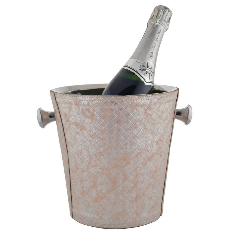 Sol Living Double Walled Stainless Steel Champagne Bucket - 8' x 11' - Pink Leather