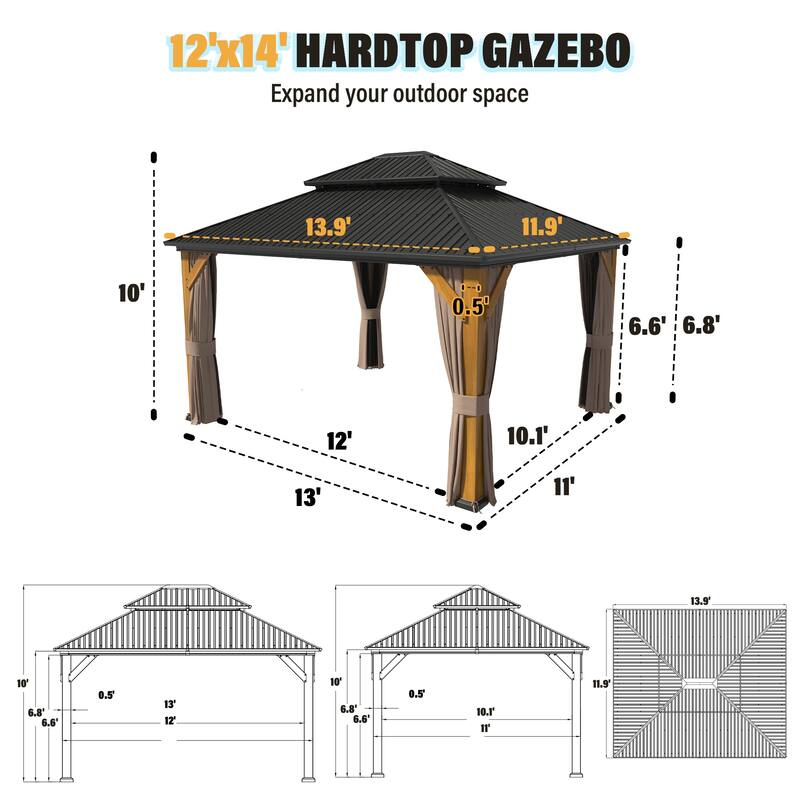 Outdoor Hardtop Gazebo with Galvanized Steel Double Roof