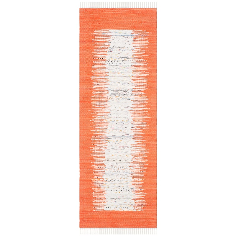 SAFAVIEH Handmade Flatweave Montauk Sidney Cotton Rug - 2'3" x 6' Runner - Ivory/Orange