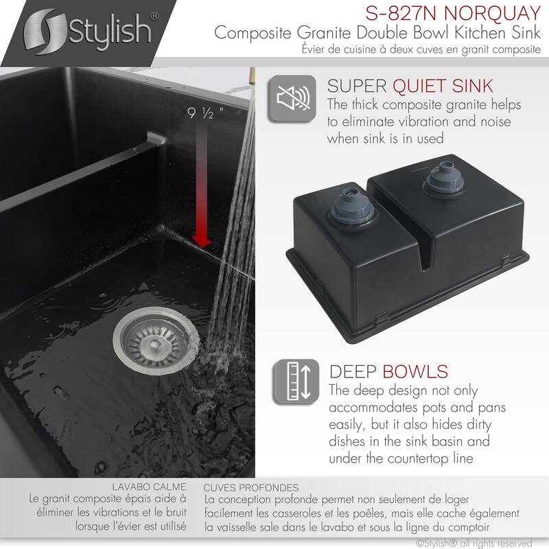 Dual mount 27" Composite Granite Double-Bowl Kitchen Sink S-827
