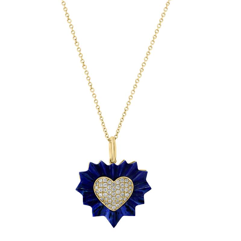 EFFY 14K Gold Diamond Lapis Lazuli Heart Pendant Necklace