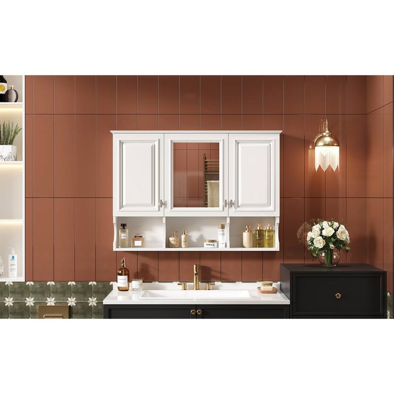 Rossetta 41'' High-Definition Mirror Bathroom Cabinet with Half-Moon Shape Open Shelves and Soft-Closing Hinges