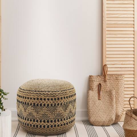 Handcrafted Black Chevron Natural Jute Pouf