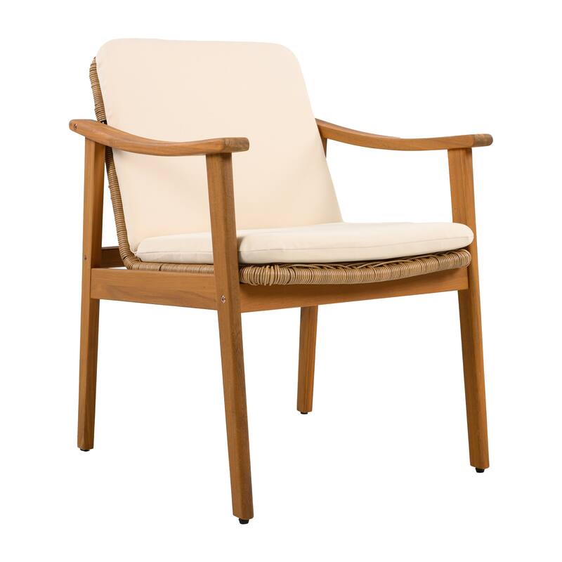 Roomfitters Outdoor Dining Chairs Set of 2, Acacia Wood Frame with Wicker Accents and Cushions, Weather-Resistant