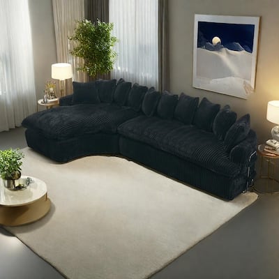 127" Large Corduroy Upholstered L-Shape Modular Sectional Sofa with 10 Pillows, High-Resilience Foam, No Assembly Required聽