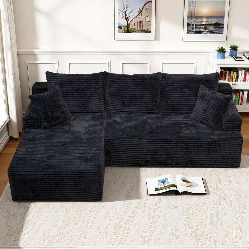 95.2" Modern L-Shaped Corduroy Sectional Sofa, No Assembly Reqired