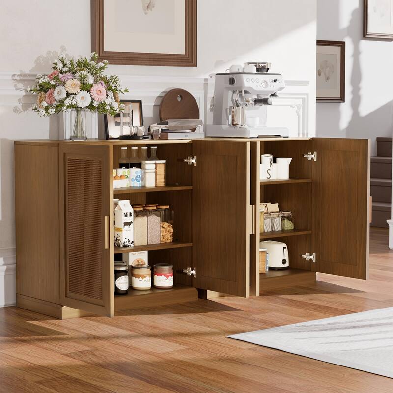 31"H Classic Storage Cabinet with Adjustable Shelves with Rattan Doors