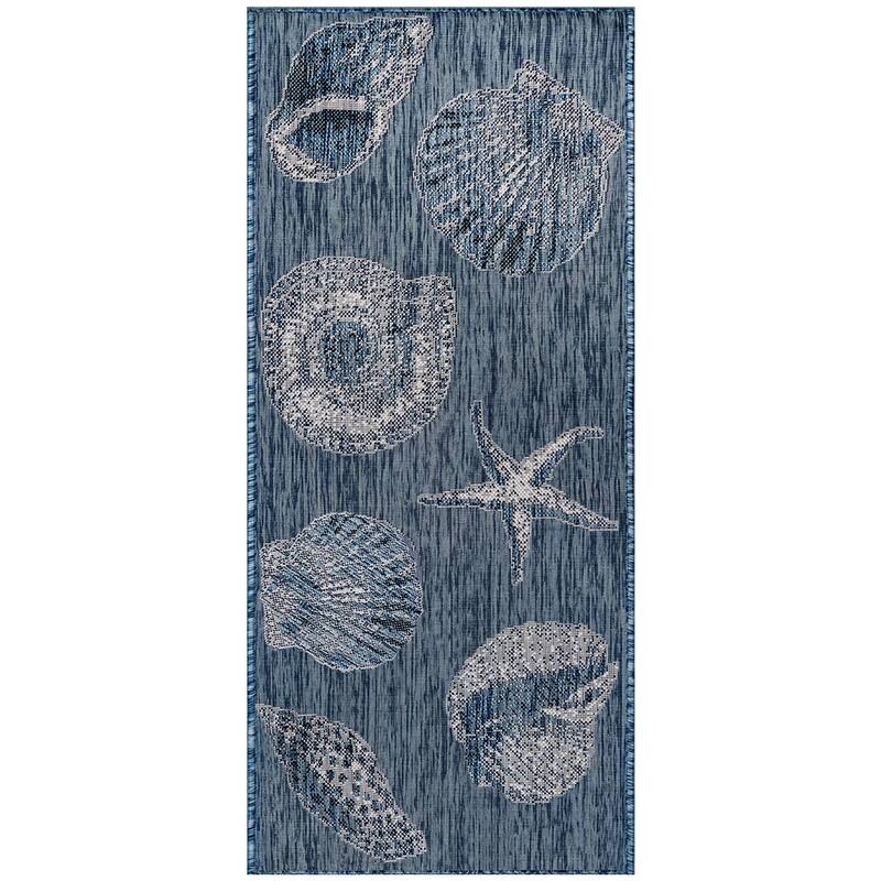 Liora Manne Carmel Shells Casual Indoor/ Outdoor Flat Area Rug - 1'11" x 4'11" - Navy