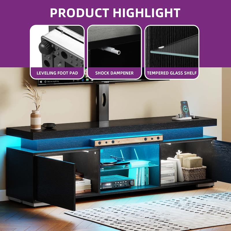 Moasis Modern TV Stand and LED Light Entertainment Center with Mount & Power Outlet