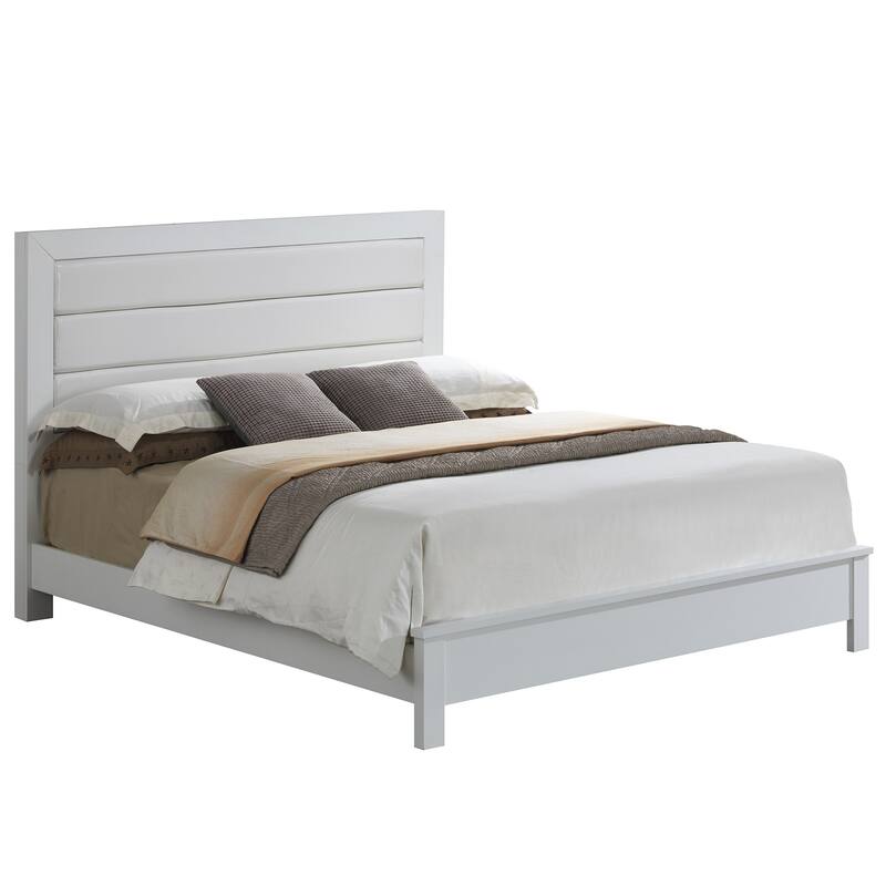 Faux Leather Upholstered Queen Panel Bed - 87" - White