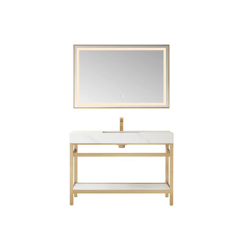 Miseno MV702548 Funes 48" Free Standing Single Basin Vanity Set with - Brushed Gold / White - Goldtone Finish