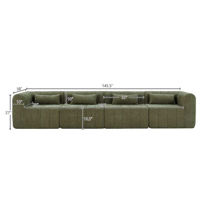 Christopher Knight Home - Modular Polyester Upholstered Sectional Sofa with 4-Piece Compressed Sponge - 145.5"