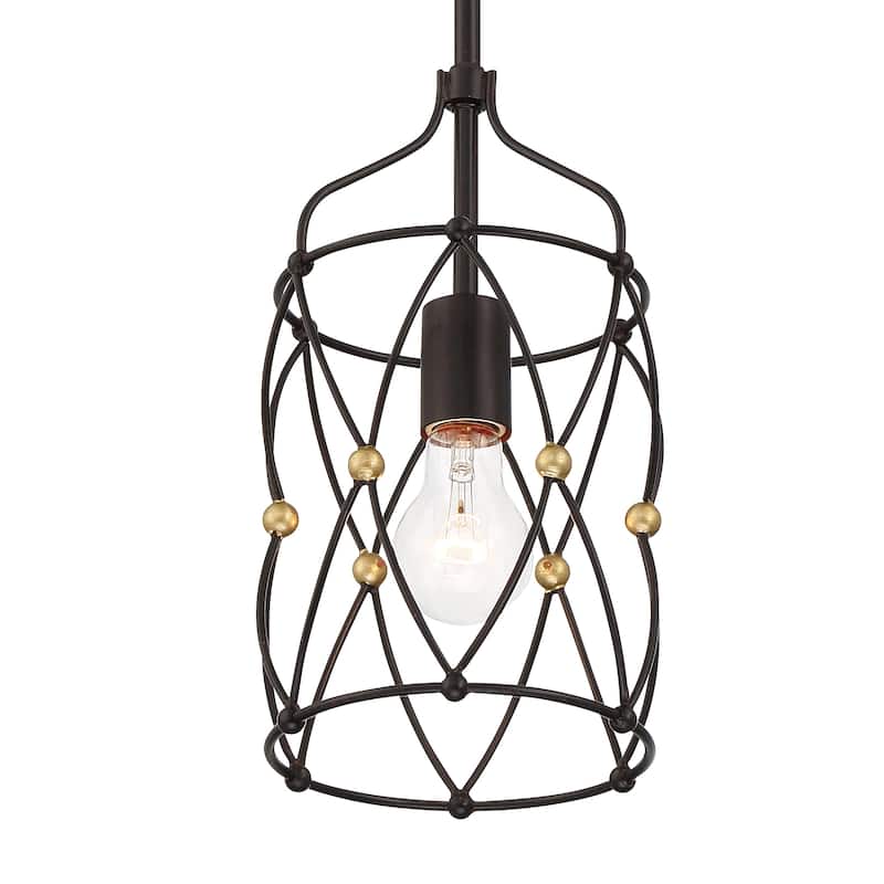 Zucca 1 Light English Bronze & Antique Gold Pendant - 7.5''W x 12.25''H