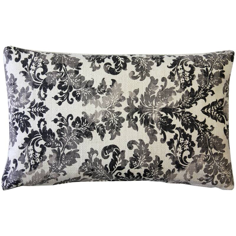 Calliope Gray Damask Pattern 12x20 Throw Pillow - Feather Down