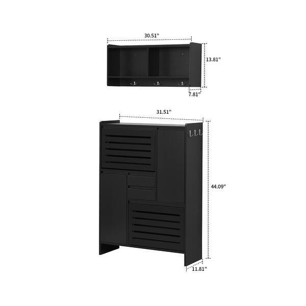 2-Peice Storage Set with Shoe Storage Cabinet and Wall-Mounted Storage ...