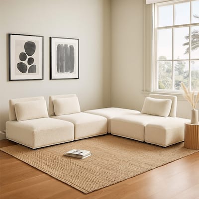 Stavan Modular L Sectional Sofa, Light Gray Boucle, Adjustable Back