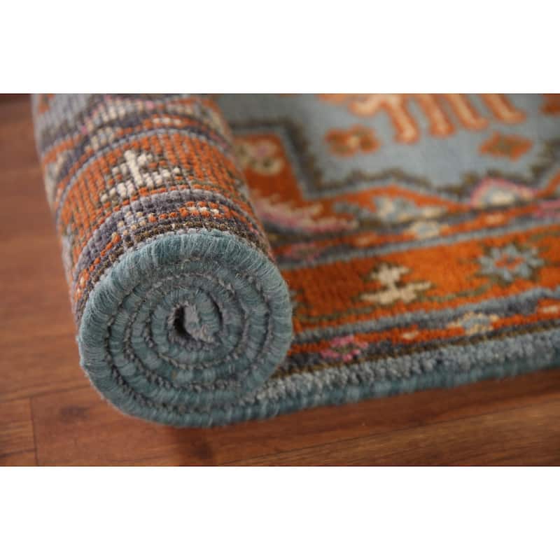 Geometric Kazak Oriental Accent Rug Handmade Blue Wool Carpet - 3'0"x 5'0"