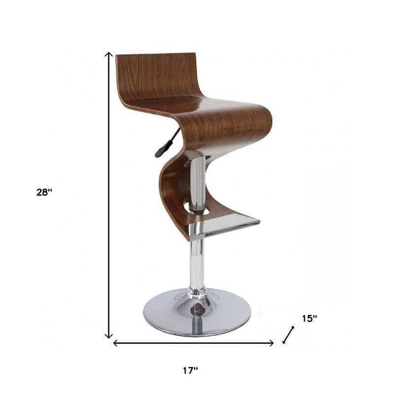 Modern Z Shape Bar Stool with 30" Adjustable Hydraulic Height Faux Leather Upholstery and Footrest - 28”H x 17”W x 15”D
