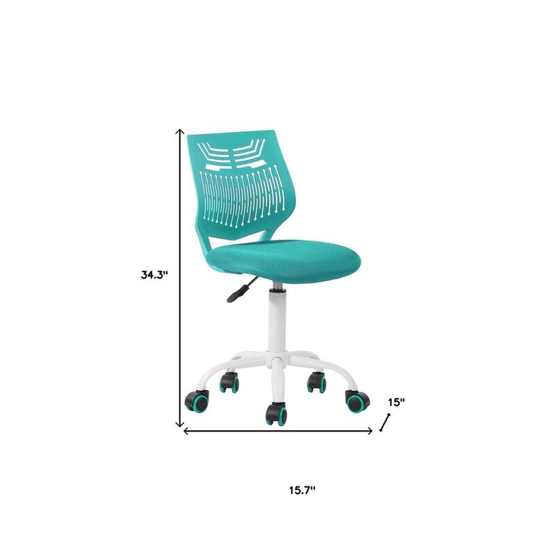 Aqua and White Adjustable Height Swivel Rolling Office Chair