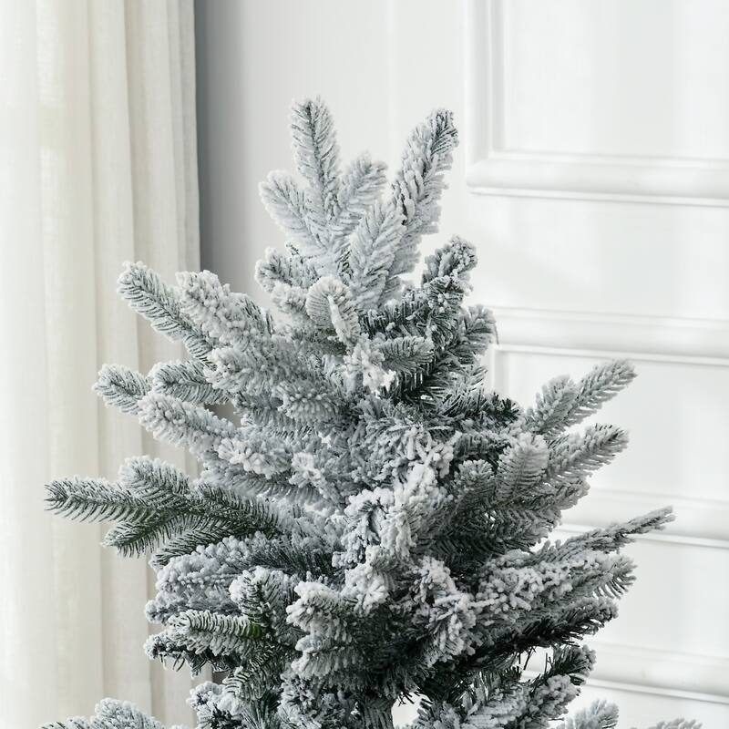 4.5 ft Green Snow Flocked Pencil Artificial Christmas Tree Indoor Slim Space Saving Design with 267 Tips and Sturdy Base