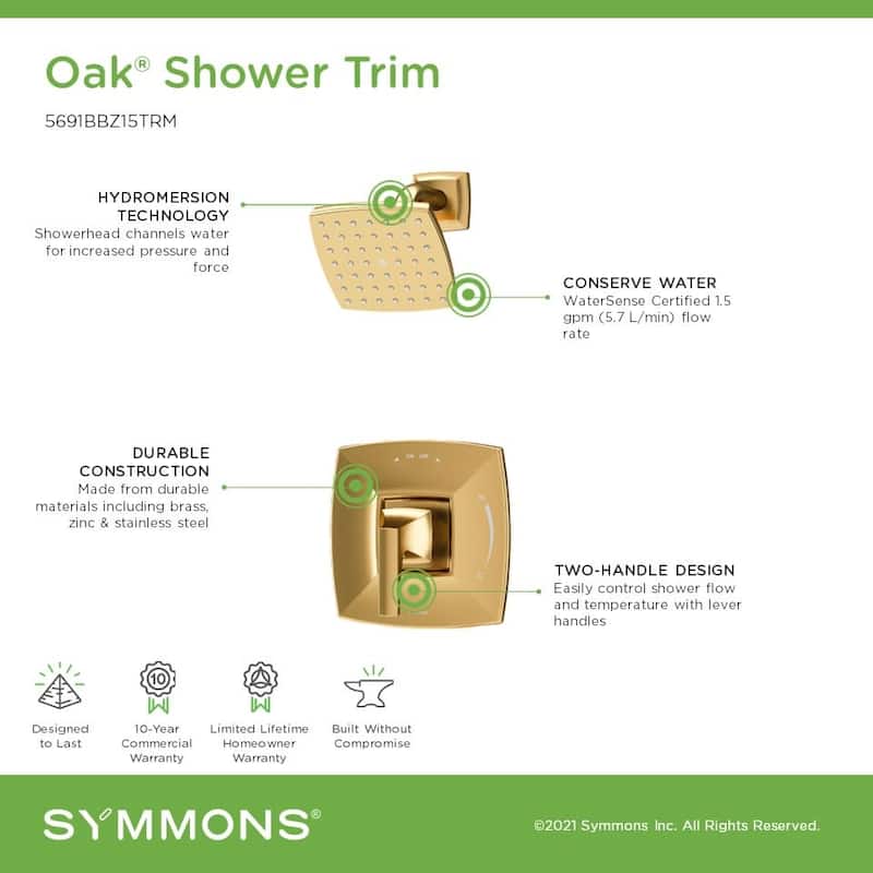 Symmons 569115TRM Oak Shower Only Trim Package with 1.5 GPM Single