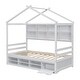 preview thumbnail 11 of 33, Elegant Twin House Bed Kids Bed with Roof Frame,Bedside Storage Shelves,Ladder and Guardrail
