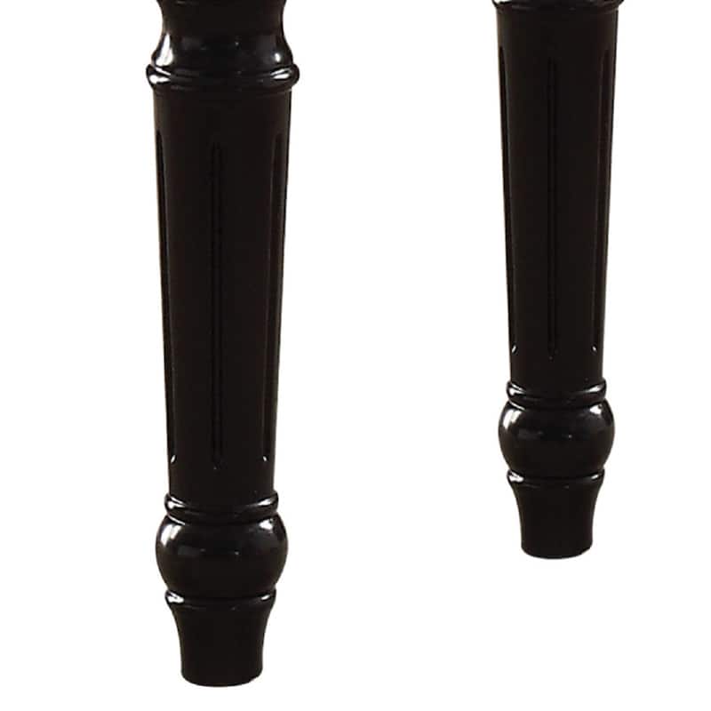 Marble Top End Table With Contrast Carved Motif Turned Wood Legs, Black