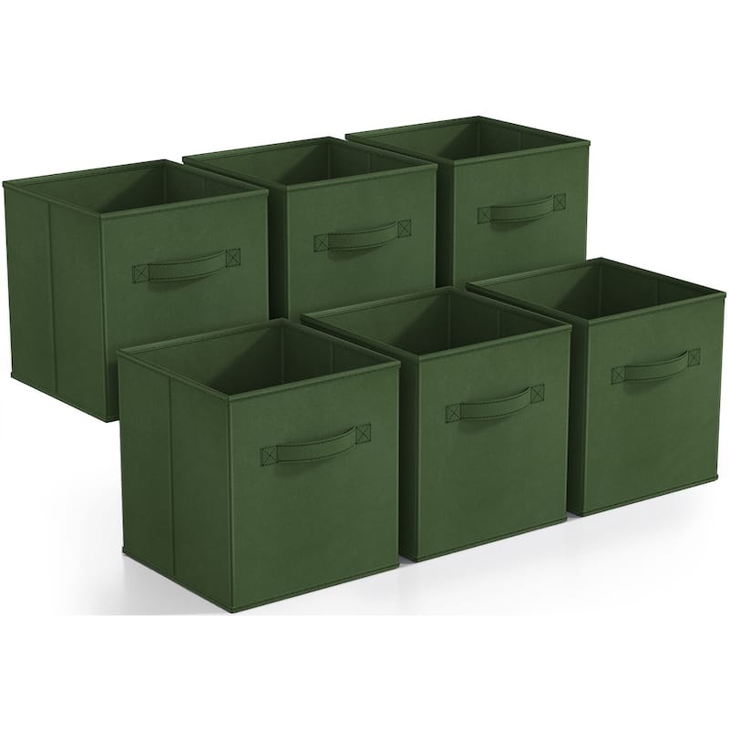 Sorbus Fabric Storage Bins 11" Foldable Cubes With Handles For Pantry, Cubbies, Toy And Closet Shelving Organization - 6Pk - Dark Green