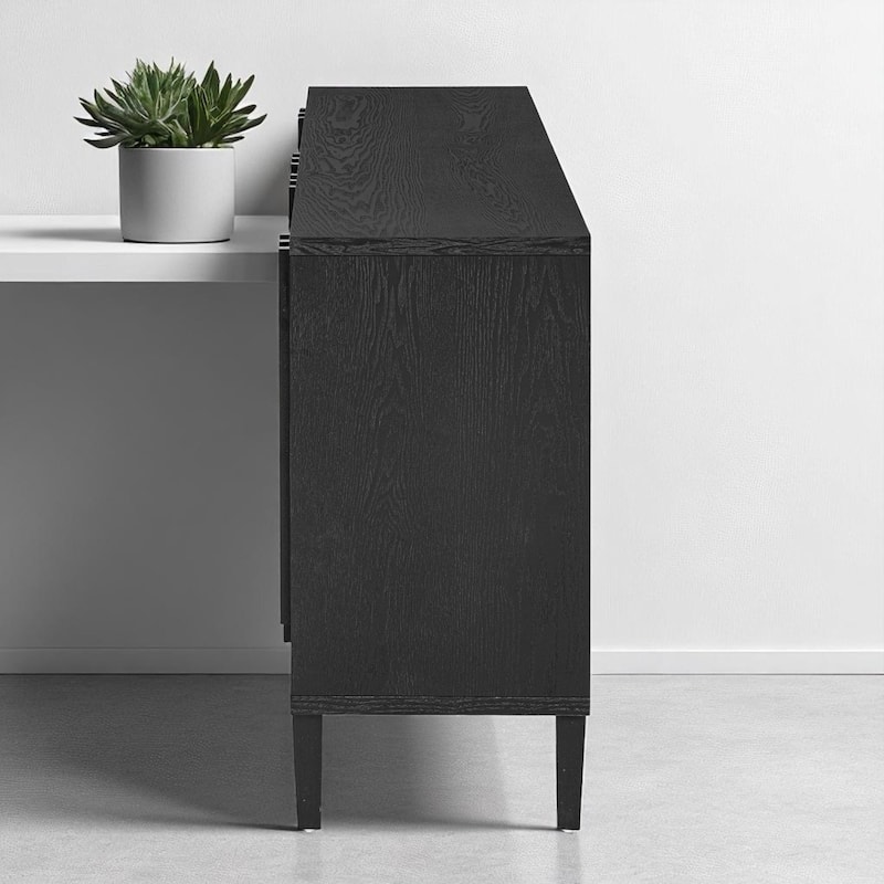 59.8" Wood Sideboard Buffet with Hidden Handles, Ash Veneer 4-Door Cabinet with Storage, Farmhouse Credenza