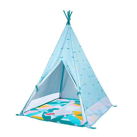 Babymoov Tipi Jungle Kid's Large Inside/Outside Play Teepee Tent with Bag, Blue