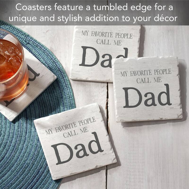 Dad Favorite 4-Pack Tumbled Tile Stone Coasters with Protective Cork Backing Manufactured in The USA